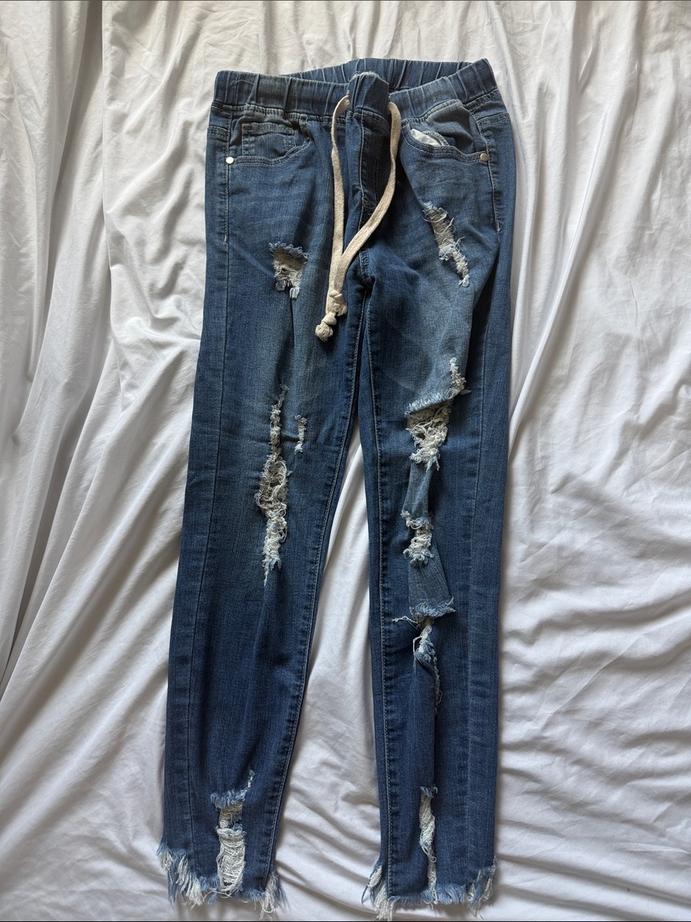 Dark Blue Distressed Skinny Jogger Jeans